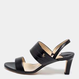 Pre Owned Jimmy Choo Black Leather and Croc Embossed Leather Slingback Sandals Size 36