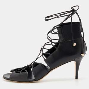 Pre Owned Jimmy Choo Black Leather Myrtle Ankle Wrap Sandals Size 40