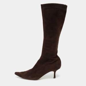 Pre Owned Jimmy Choo Brown Suede Calf Length Boots Size 38.5