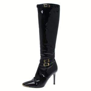 Jimmy Choo Black Patent Leather Sheila Knee Boots Size 40