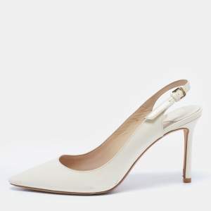 Jimmy Choo Cream Patent Leather Buckle Slingback Sandals Size 37