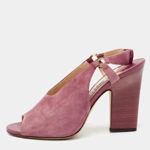 Pre Owned Jimmy Choo Pink Suede Slingback Sandals Size 37.5