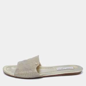 Pre Owned Jimmy Choo Metallic Gold Lurex Fabric Nanda Flat Slide Sandals Size 39.5