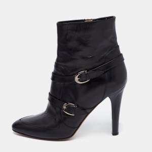Pre Owned Jimmy Choo Black Leather Buckle Detail Ankle Booties Size 37