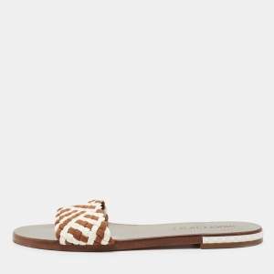 Pre Owned Jimmy Choo Brown/White Woven Slide Sandals Size 41