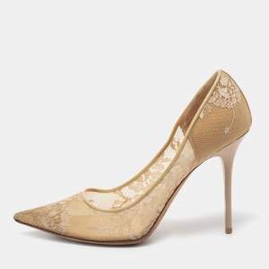 مملوكة مسبقًا حذاء كعب عالي جيمي تشو أبل دانتيل بيج مقاس 39