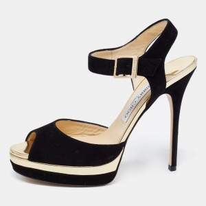 Pre Owned Jimmy Choo Black Suede Pavlova Ankle Strap Platform Sandals Size 39