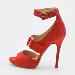 Pre Owned Jimmy Choo Orange Leather Ankle Strap Sandals Size 39