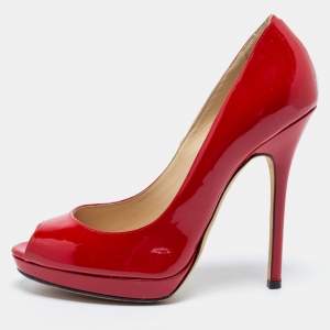 Jimmy Choo Red Patent Leather Luna Peep Toe Pumps Size 36