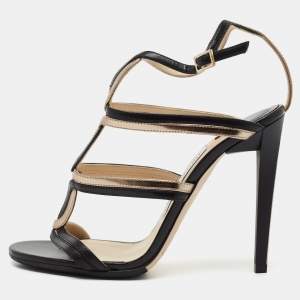 Pre Owned Jimmy Choo Black/Gold Leather Strappy Sandals Size 36