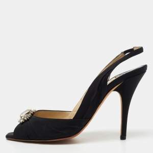 Jimmy Choo Black Satin Crystal Embellished Slingback Sandals Size 38