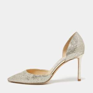Pre Owned Jimmy Choo Silver/Gold Lurex Fabric Addison Pumps Size 37