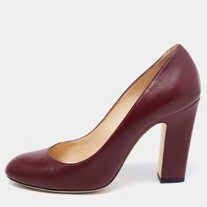 Pre Owned Jimmy Choo Dark Red Leather Billie Round Toe Block Heel Pumps Size 39