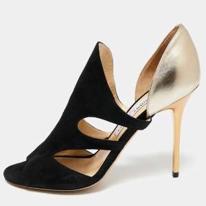Pre Owned Jimmy Choo Metallic/Black Suede And Leather Cutout Sandals Size 39 