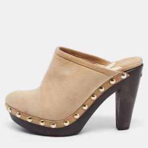 Jimmy Choo Beige Suede Studded Mules Size 37.5
