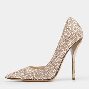 Pre Owned Jimmy Choo Beige Suede Crystal Embellished D'Orsay Pumps Size 35.5