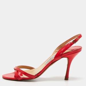 Pre Owned Jimmy Choo Red Patent Leather Slingback Sandals Size 35.5