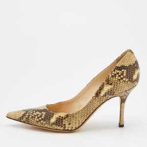 Jimmy Choo Beige/Brown Python Embossed Leather Anouk Pumps Size 38.5