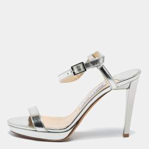 Jimmy Choo Silver Leather Ankle Strap Sandals Size 36