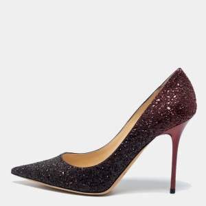 Pre Owned Jimmy Choo Burgundy/Black Coarse Glitter Romy Pointed Toe Pumps Size 38.5