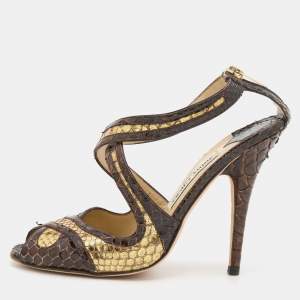 Jimmy Choo Multicolor Python Leather Crisscross Sandals Size 37