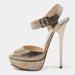 Jimmy Choo Metallic Gold Leather Ankle Strap Sandals Size 37