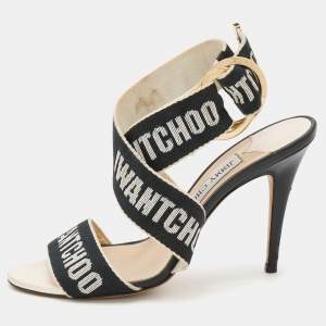 Jimmy Choo White/Black Web Bailey Logo Ankle Strap Sandals Size 38