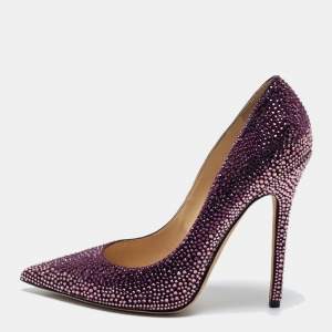 Pre Owned Jimmy Choo Purple Crystal Embellished Suede Love Pumps Size 39