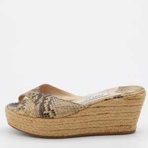 Jimmy Choo Multicolor Snakeskin Embossed Leather Prima Espadrille Wedge Sandals Size 37