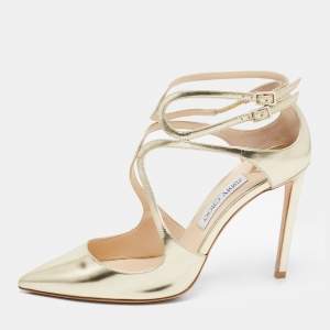 Pre Owned Jimmy Choo Gold Patent Leather Lancer Pumps Size 40