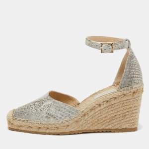 Pre Owned Jimmy Choo Grey/Beige Suede Wedge Sandals Size 37.5