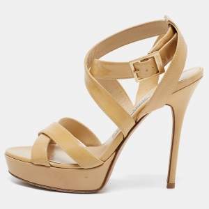 Pre Owned Jimmy Choo Beige Patent Leather Vamp  Sandals Size 37