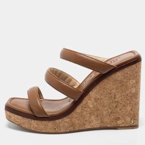 Jimmy Choo Brown Leather  Cork Wedge  Sandals Size 39