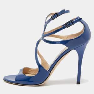 Pre Owned Jimmy Choo Blue Patent Leather Lang Sandals Size 39