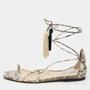 Pre Owned Jimmy Choo Two Tone Water Snake Ankle Wrap Ballet Flats Size 39