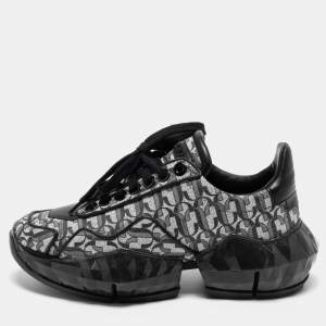 Jimmy Choo Black Monogram Leather Diamond Sneakers Size 36