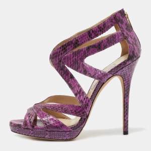 Jimmy Choo Purple Watersnake Collar Sandals Size 41
