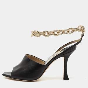 Jimmy Choo Black Leather Sae Ankle Chain Sandals Size 36