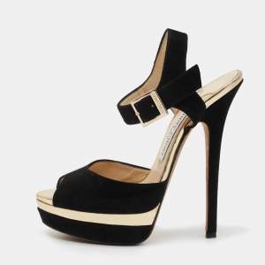 Pre Owned Jimmy Choo Black Suede Pavlova Ankle Strap Sandals Size 37