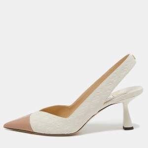 Pre Owned Jimmy Choo White/Beige Canvas and Patent Leather  Slingback Pumps Size 40 