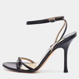 Pre Owned Jimmy Choo Black Leather Ankle Strap Sandals Size 38
