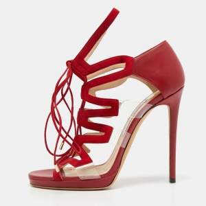 Pre Owned Jimmy Choo Red Leather and Suede Strappy Sandals Size 40