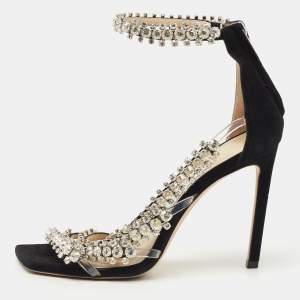 Jimmy Choo Black Suede Crystal Embellished Josefine Sandals Size 37