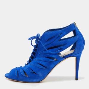 Pre Owned Jimmy Choo Blue Suede Lace Up Keena Sandals Size 39