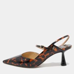 Pre Owned Jimmy Choo Black/Orange Animal Print Patent Leather Ray Slingback Pumps Size 37.5