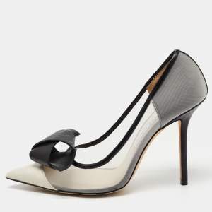 Jimmy Choo Black/Grey Mesh and Leather Bow Pointed Toe Pumps Size 39