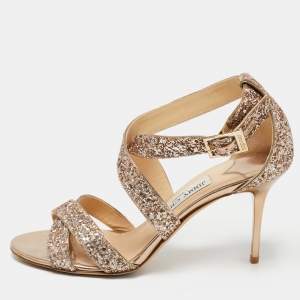 Pre Owned Jimmy Choo Metallic Coarse Glitter Louise Sandals Size 38.5