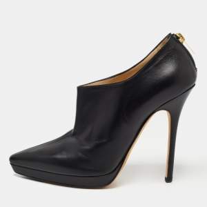 Pre Owned Jimmy Choo Black Leather Zip Booties Size 37