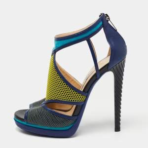  Jimmy Choo Tricolor Leather and Suede Honeycomb Lythe Platform Sandals Size 37