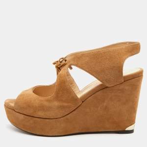 Jimmy Choo Brown Suede Naymee Platform Wedge Sandals Size 39.5